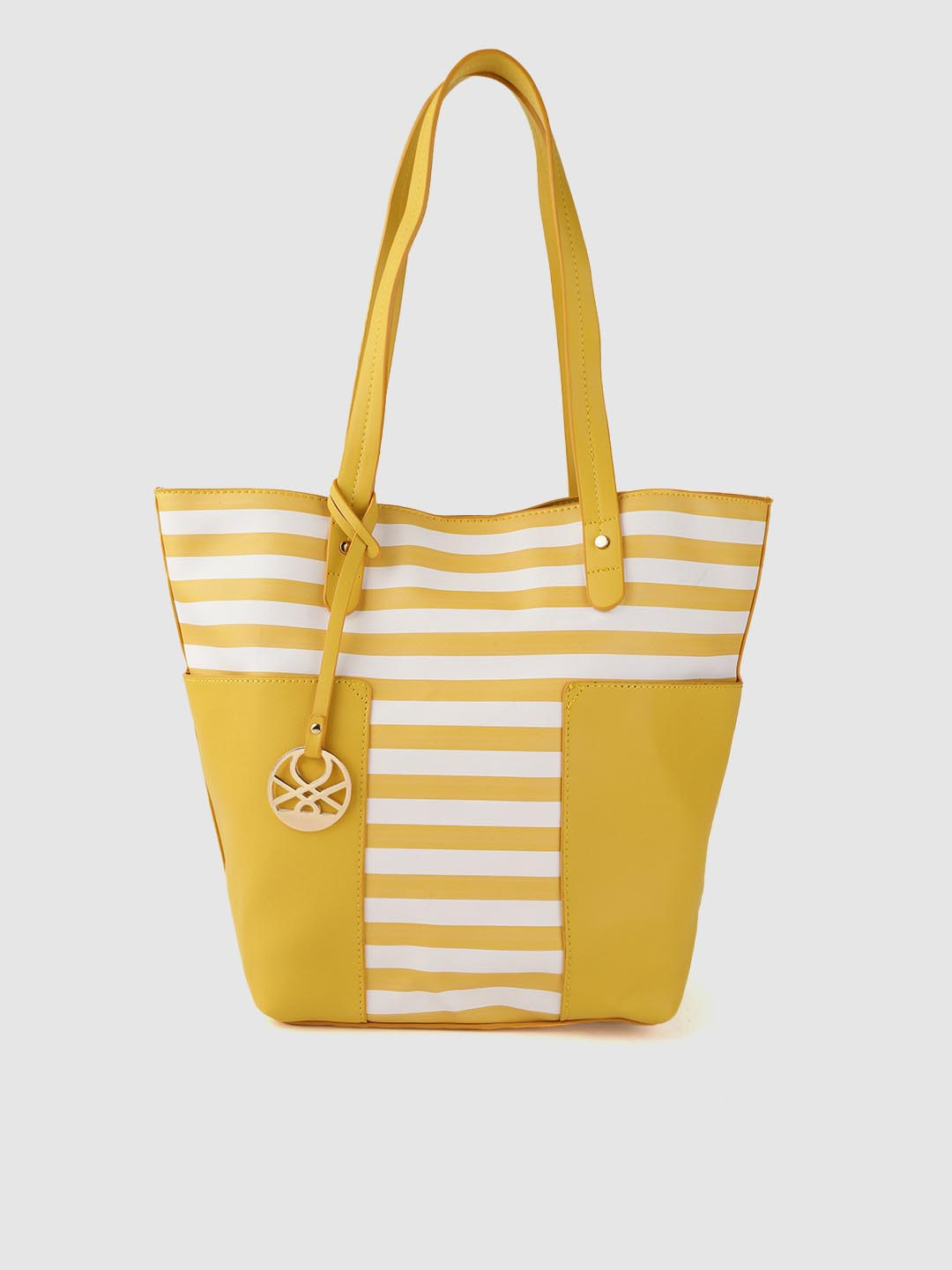 

United Colors of Benetton White & Mustard Yellow Striped Shoulder Bag