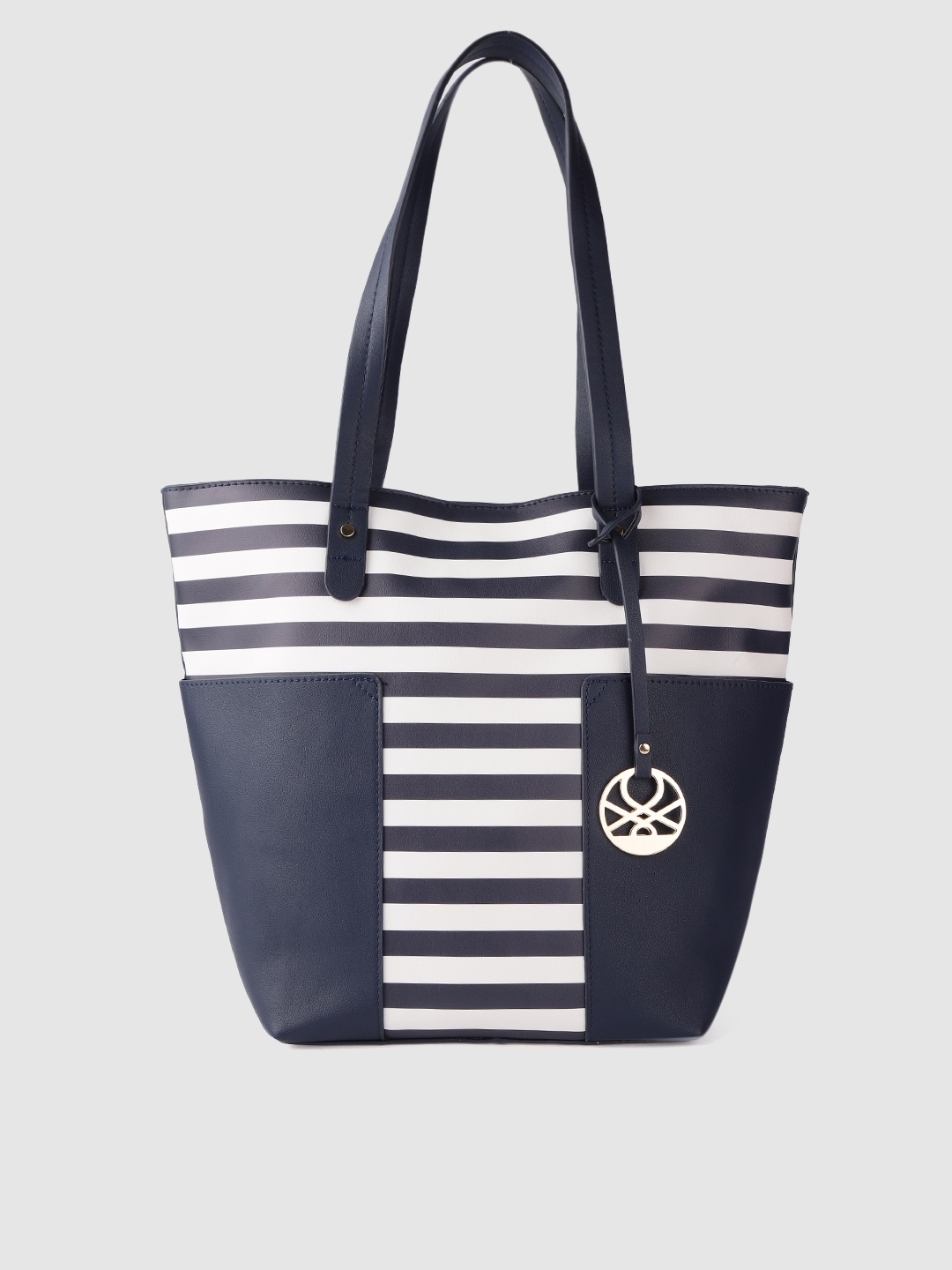 

United Colors of Benetton White & Navy Blue Striped Shoulder Bag