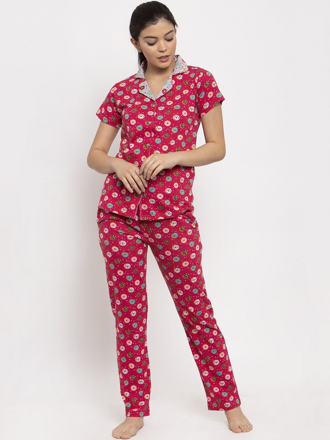 

Claura Women Pink Printed Night suit