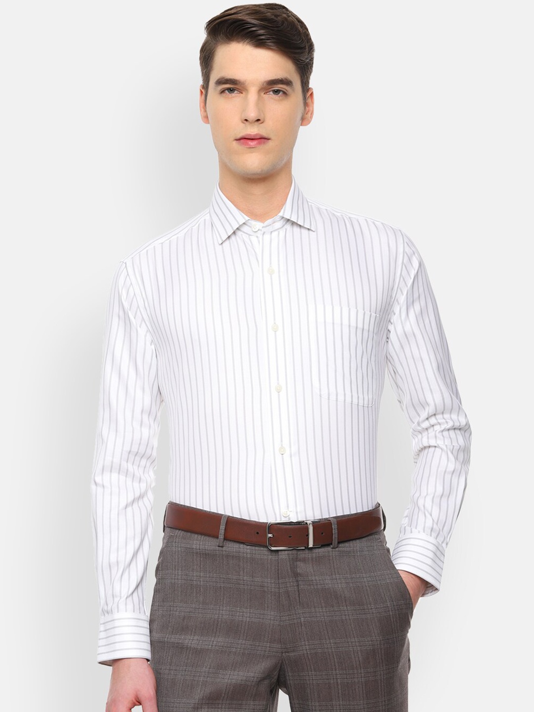 

Luxure by Louis Philippe Men White Regular Fit Striped Formal Shirt