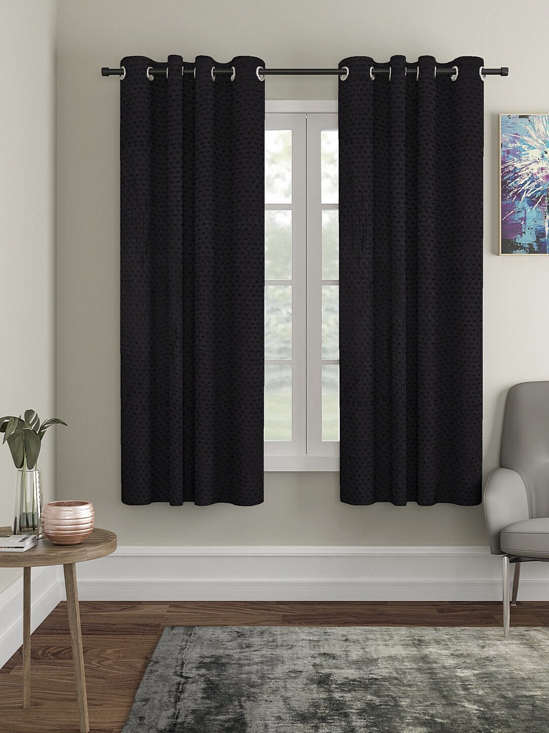 

Cortina Black Set of 2 Polka Dots Embossed Window Curtains