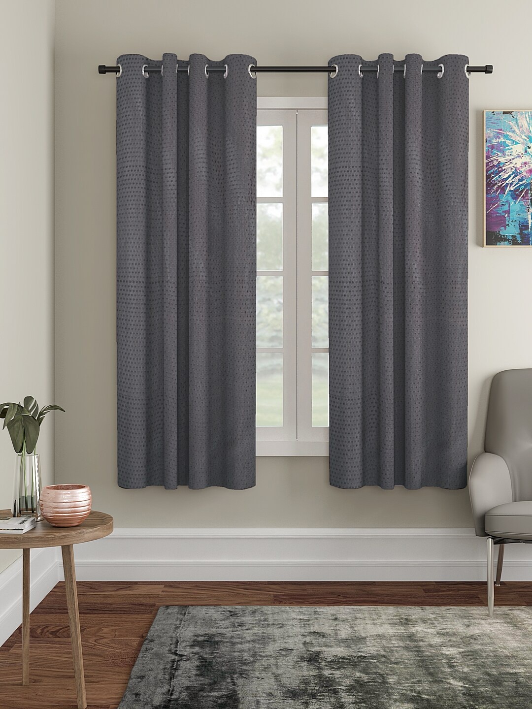 

Cortina Grey Set of 2 Polka Dots Embossed Window Curtains