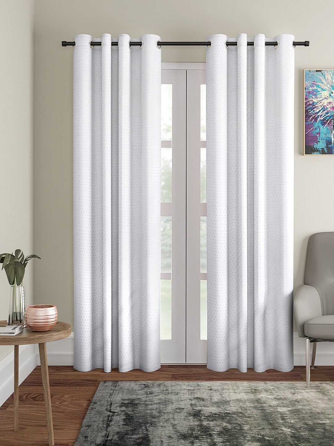 Cortina White Set of 2 Polka Dots Embossed Door Curtains