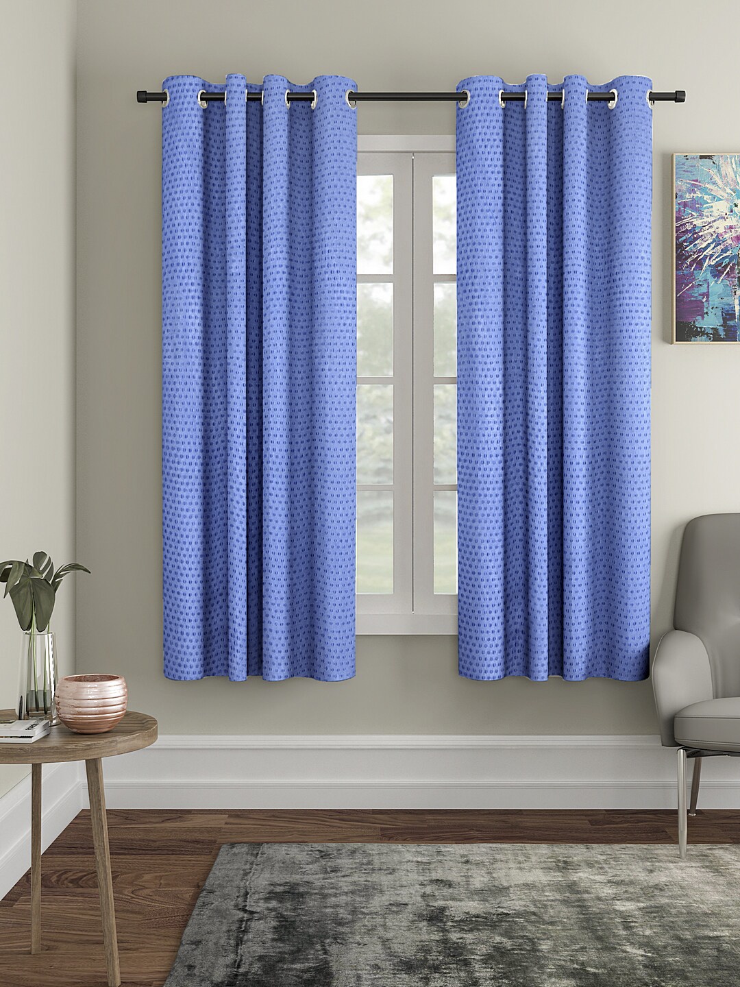

Cortina Blue Set of 2 Polka Dots Embossed Window Curtains