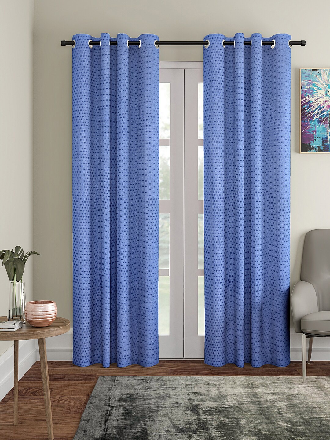 

Cortina Light Blue Set of 2 Polka Dots Embossed Long Door Curtains
