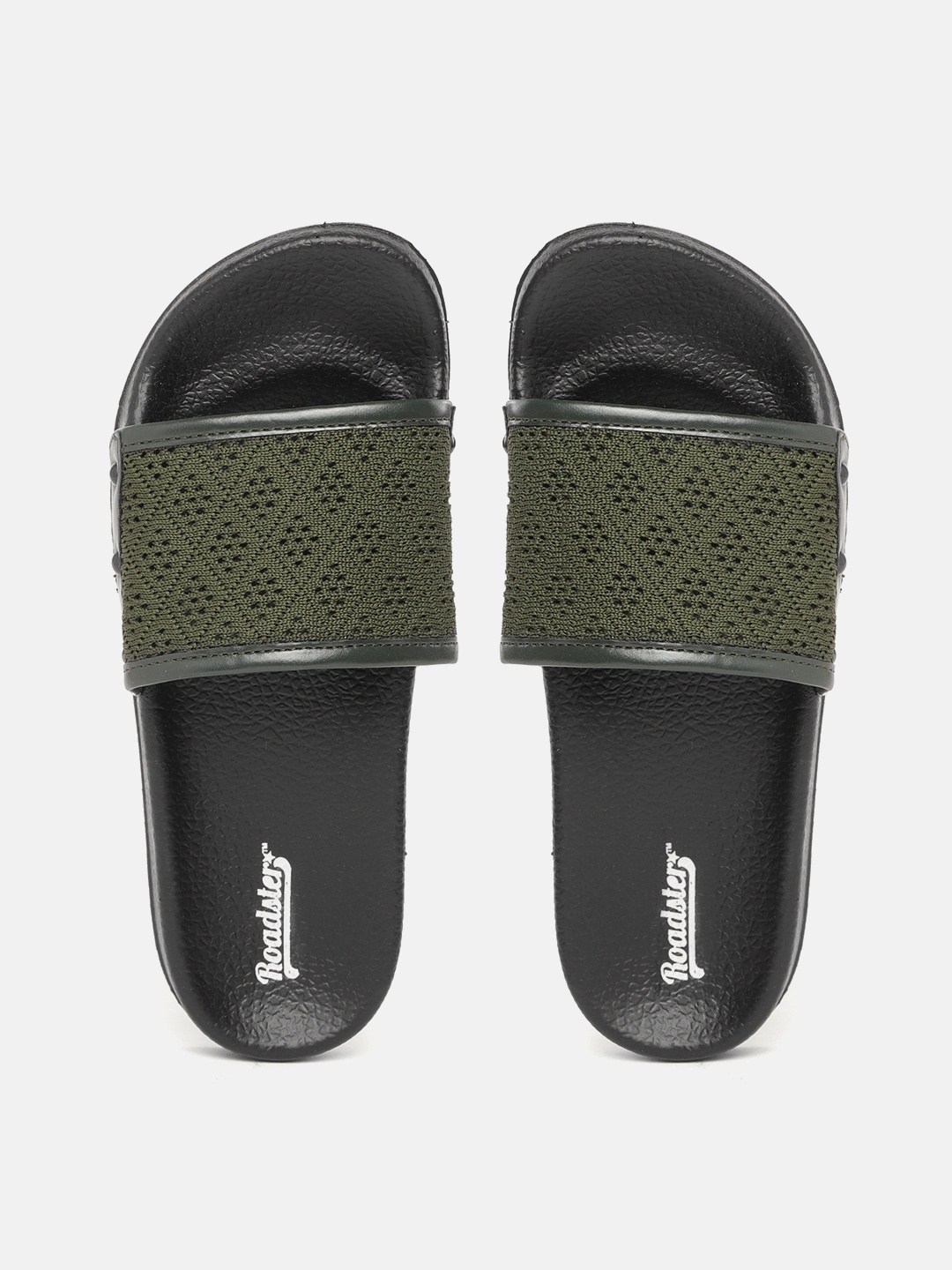 

Roadster Women Olive Green Self-Design Sliders
