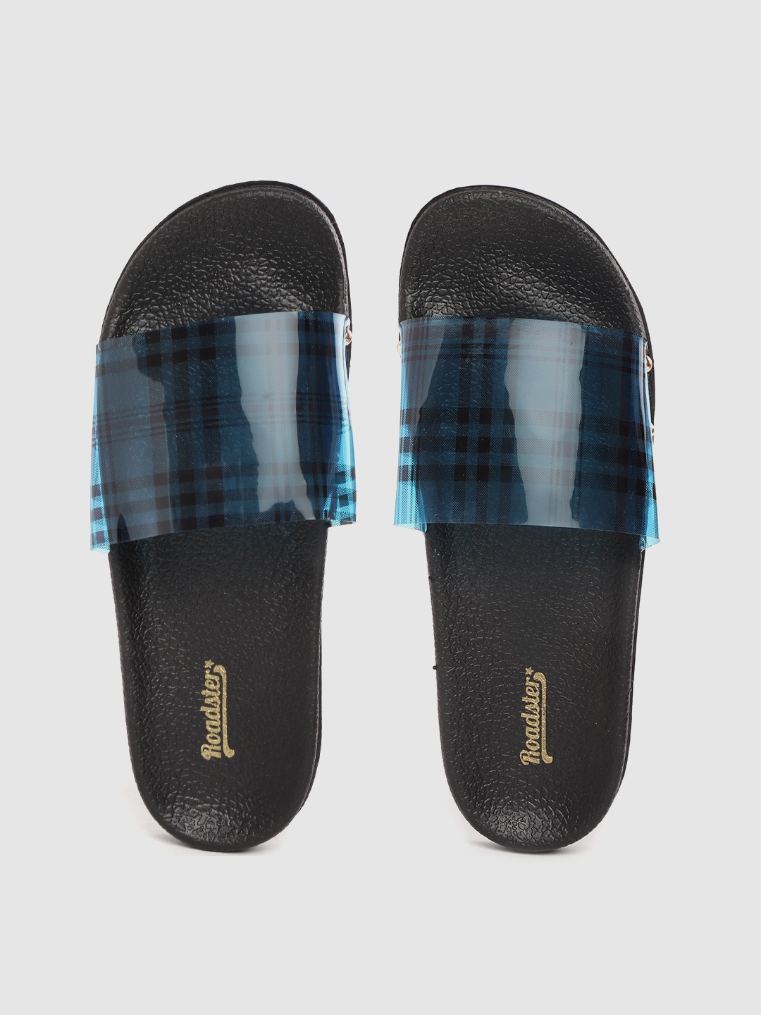 

Roadster Women Teal Blue & Black Checked Sliders