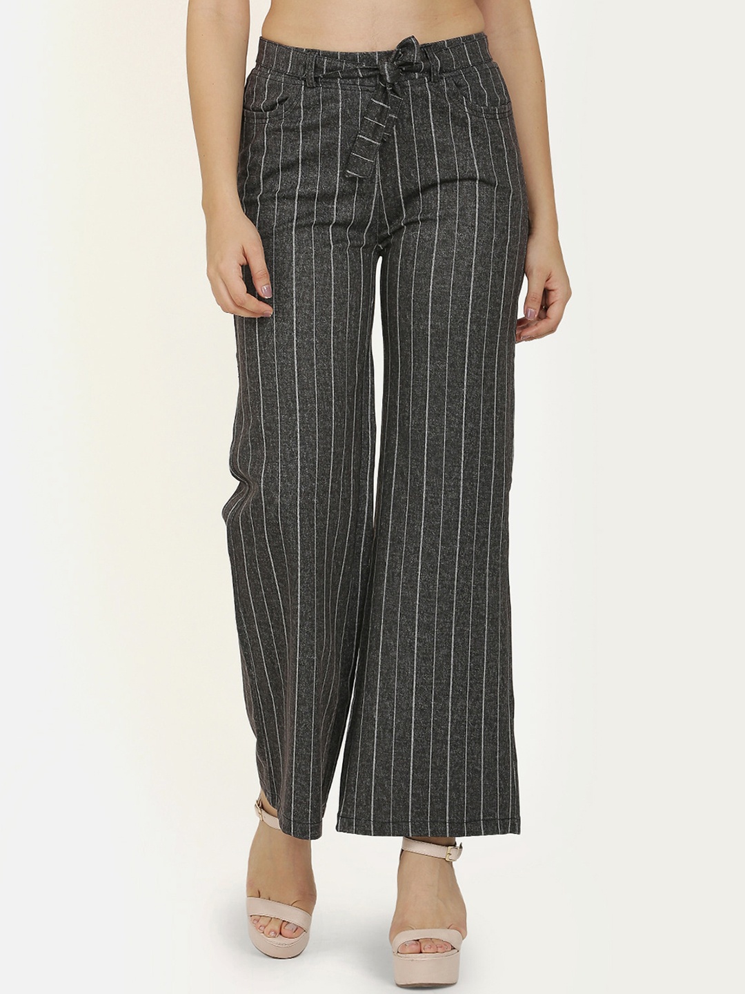 

Westwood Women Black & White Loose Fit Striped Knitted Parallel Trousers