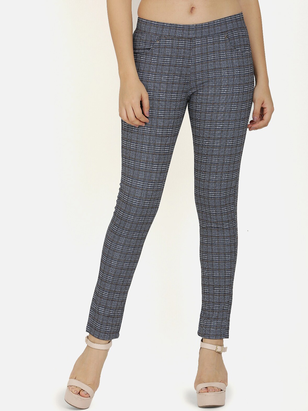 

Westwood Women Blue Skinny Fit Checked Jeggings