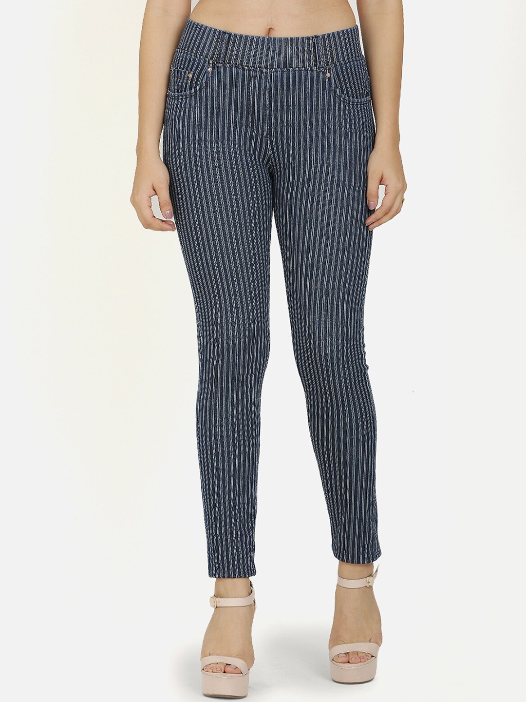 

Westwood Women Blue & Grey Skinny Fit Striped Jeggings