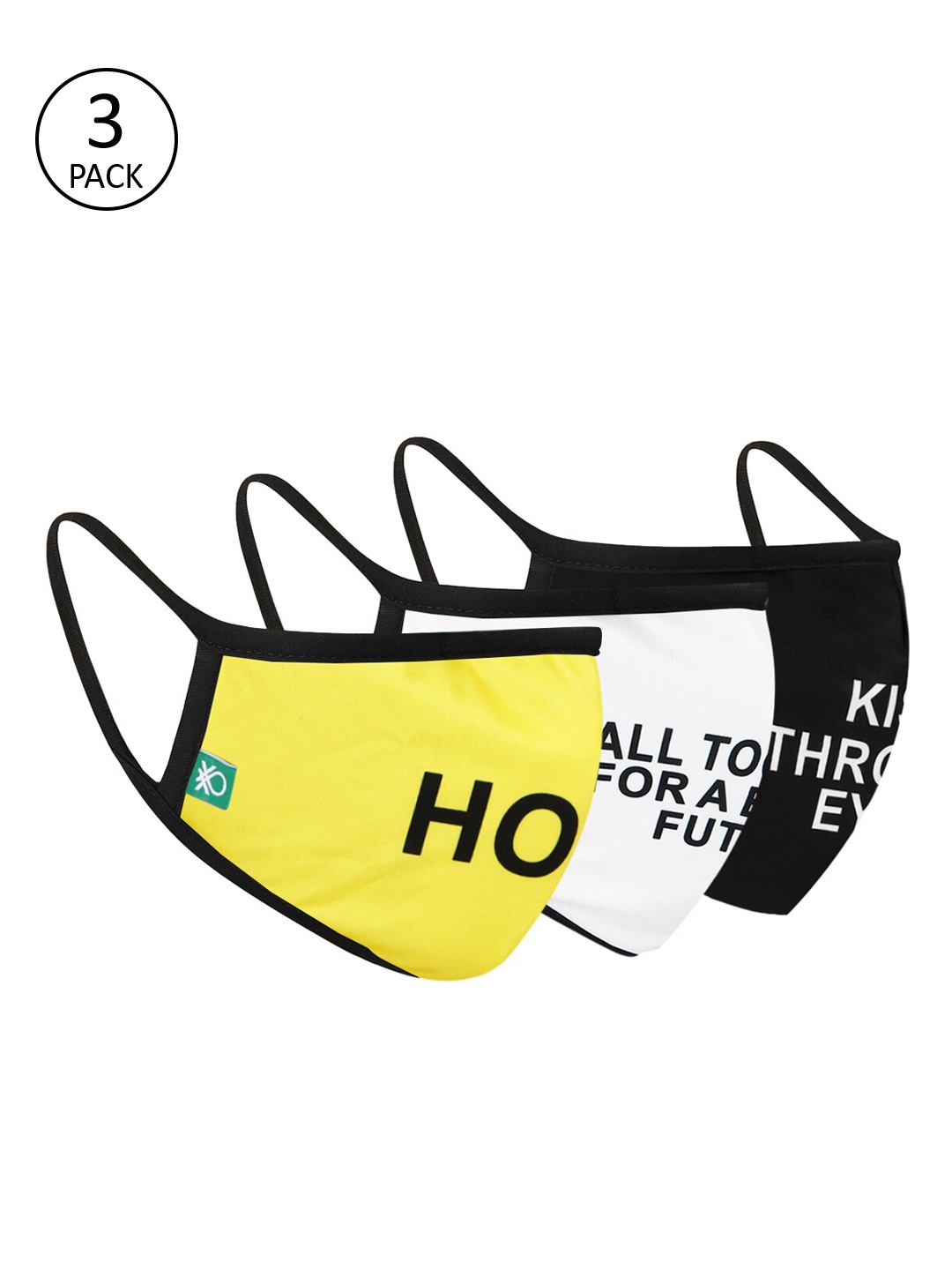 

United Colors of Benetton Unisex Multicolored 3 Pcs Reusable 3 Layer Cloth Masks, Multi
