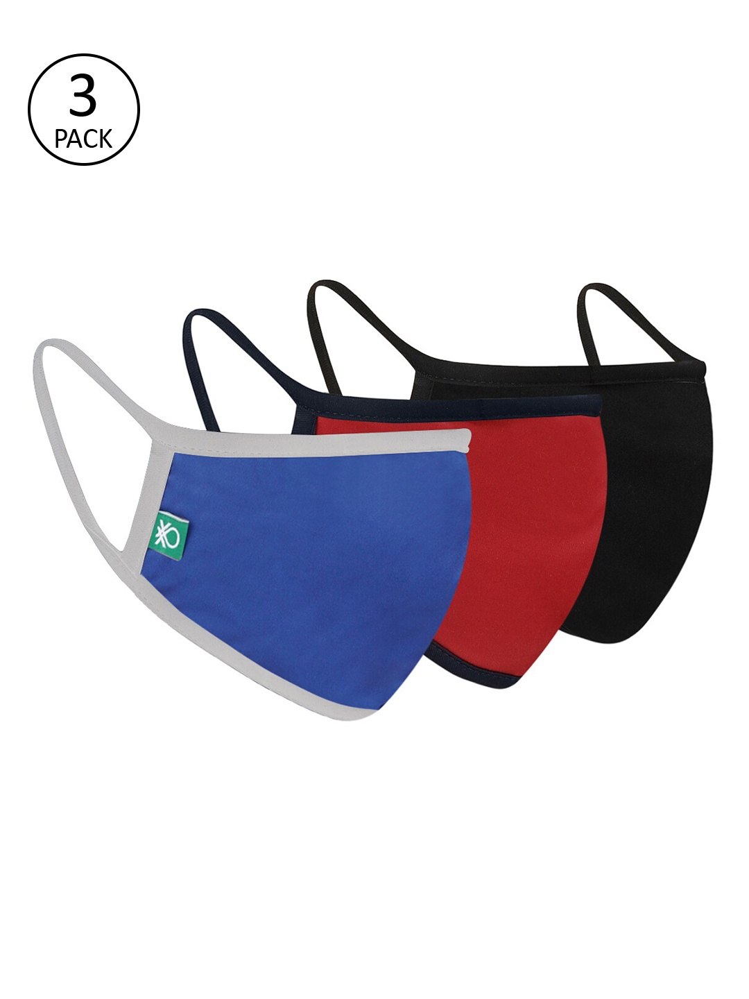 

United Colors of Benetton Unisex 3 Pcs Reusable 3 Ply Outdoor Reusable Masks, Multi
