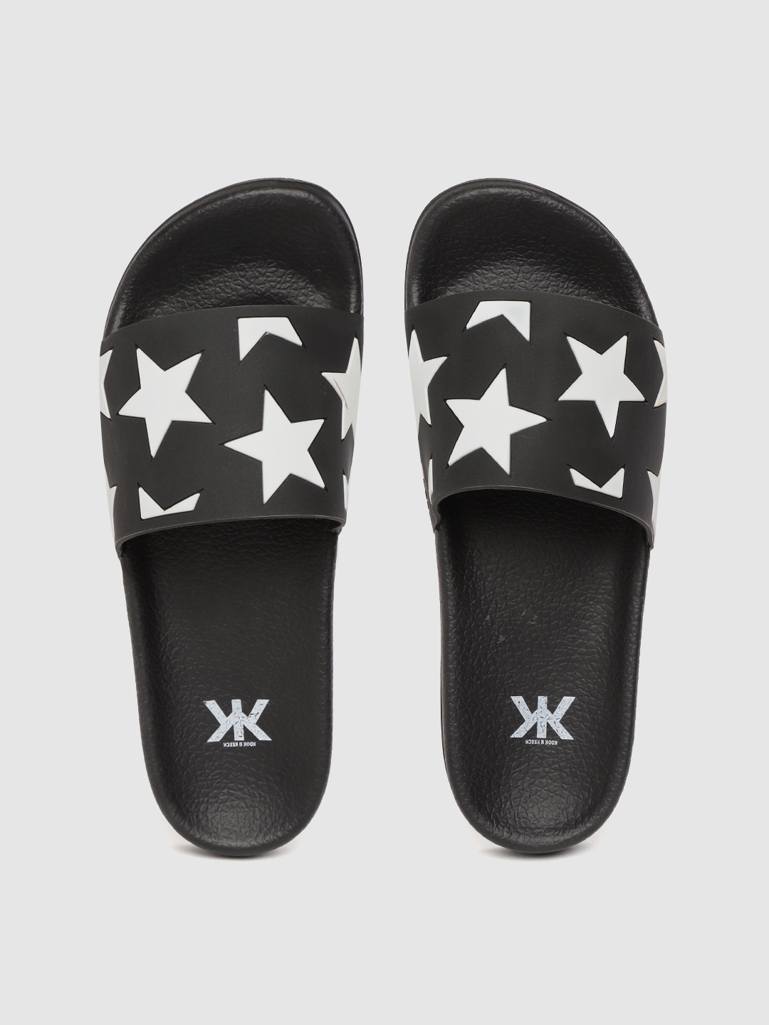 

Kook N Keech Women Black & White Star Embossed Sliders