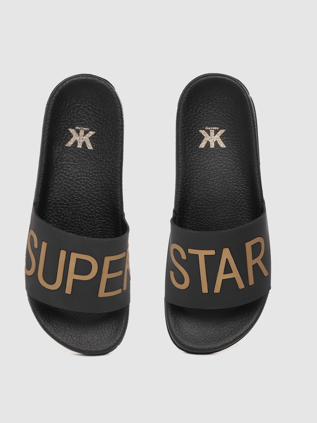 

Kook N Keech Women Black & Gold-Toned Printed Sliders