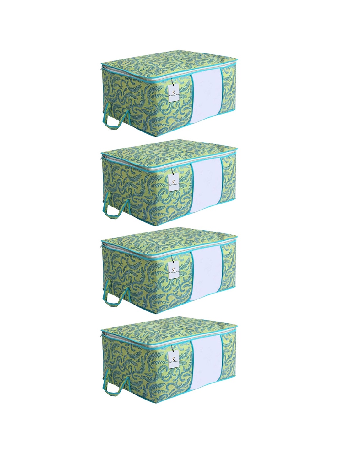 

Kuber Industries Set Of 4 Green & Blue Metallic Printed Underbed Blanket Storage Covers