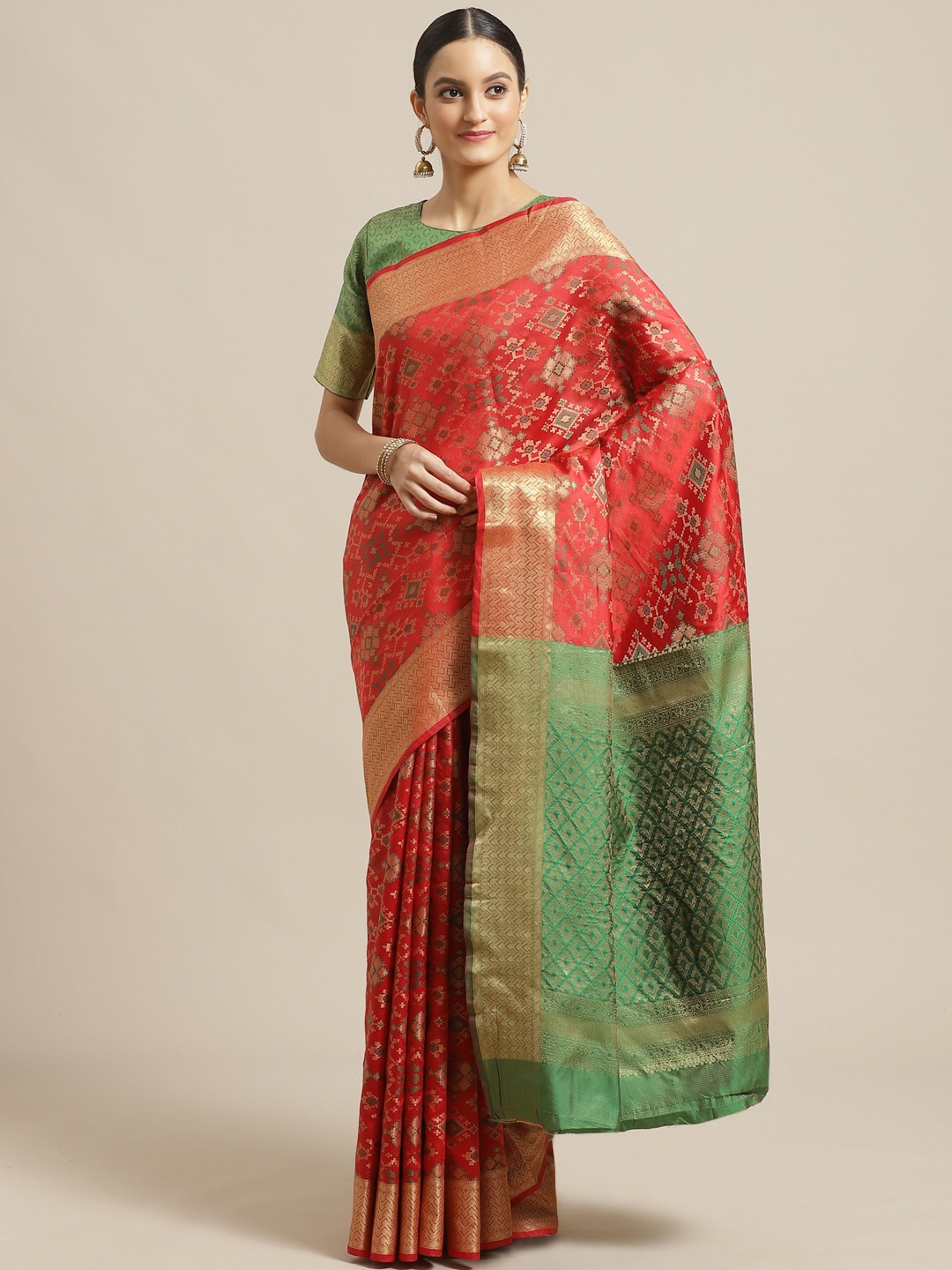 

Saree mall Red & Golden Woven Design Banarasi Saree
