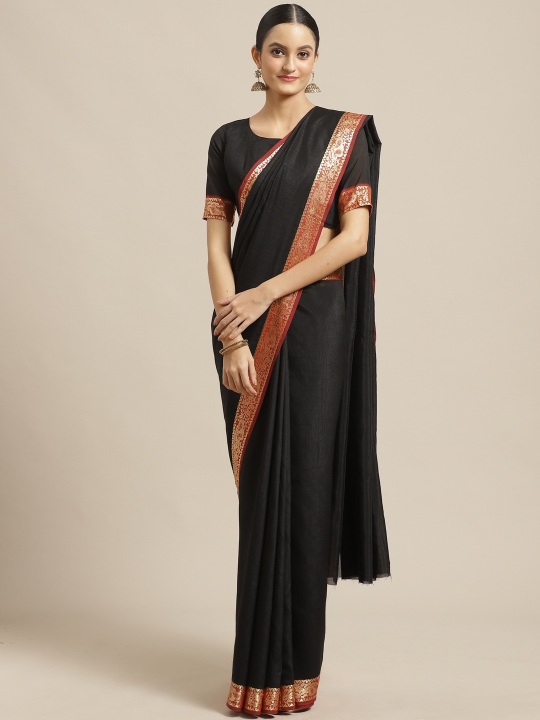 

Saree mall Black & Red Solid Saree