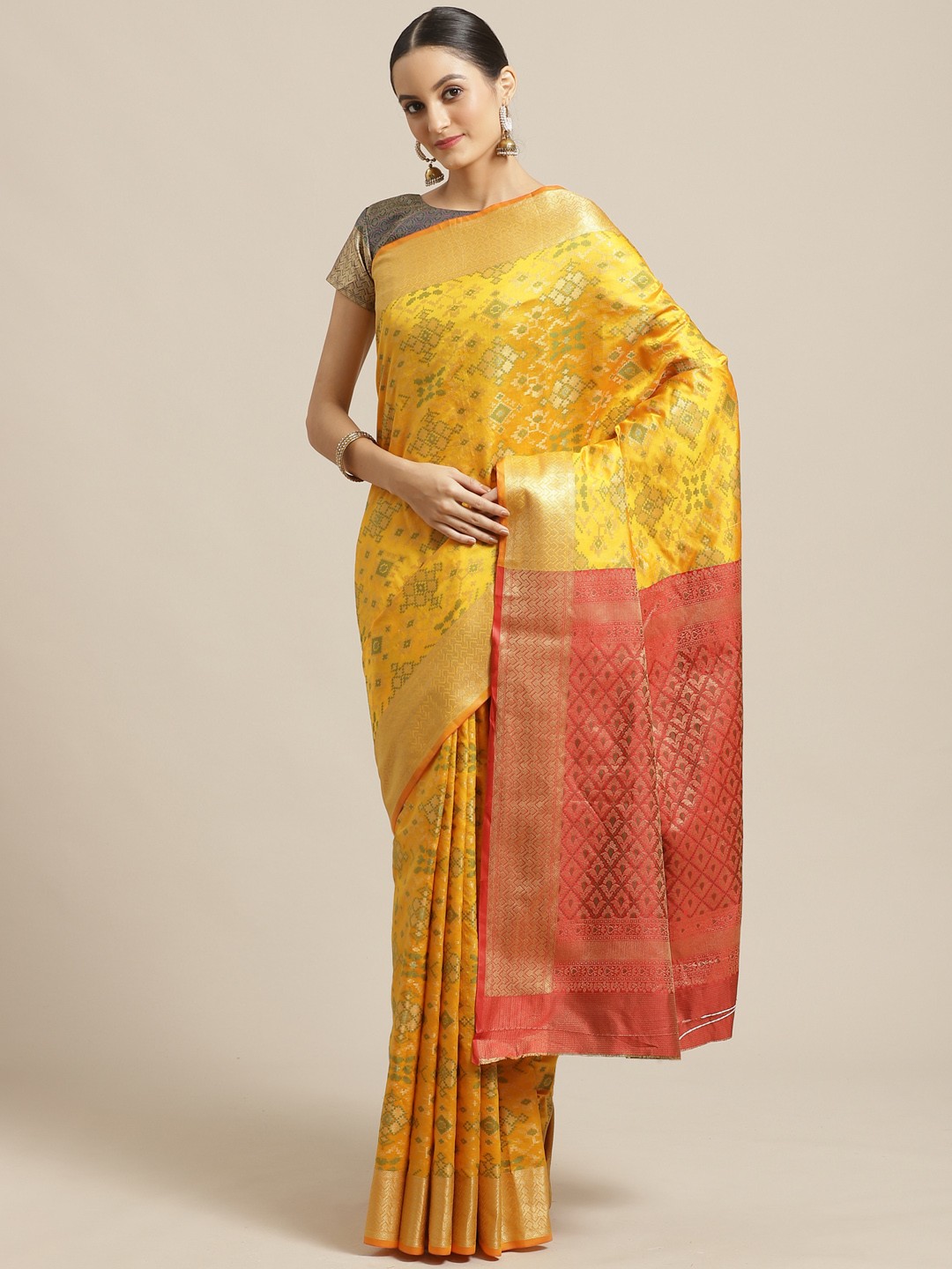 

Saree mall Yellow & Golden Woven Design Banarasi Saree