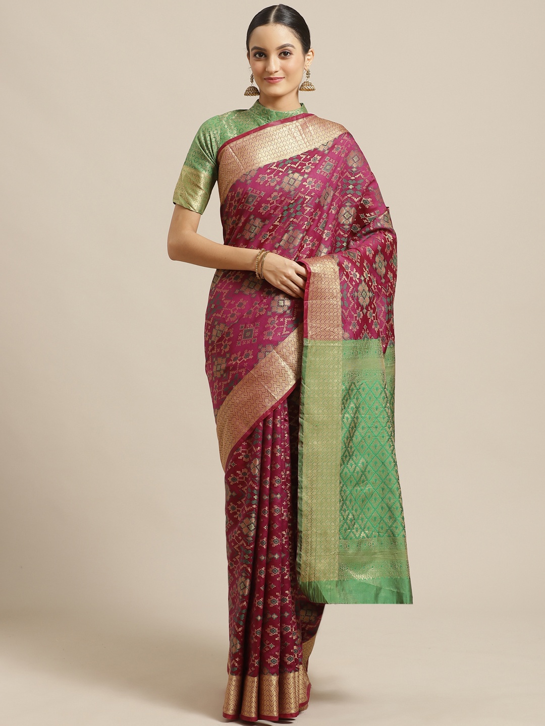 

Saree mall Burgundy & Golden Woven Design Banarasi Saree