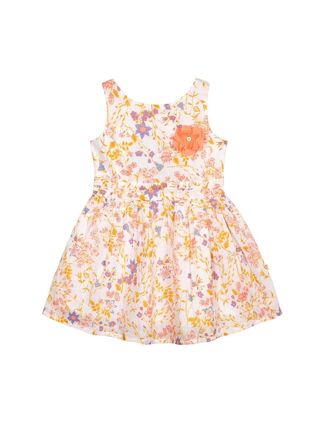 

Budding Bees Girls White & Orange Printed Fit and Flare Dress