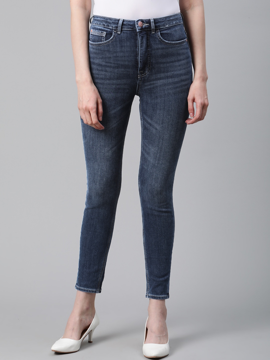 

Marks & Spencer Women Navy Blue Skinny Fit Mid-Rise Clean Look Stretchable Jeans