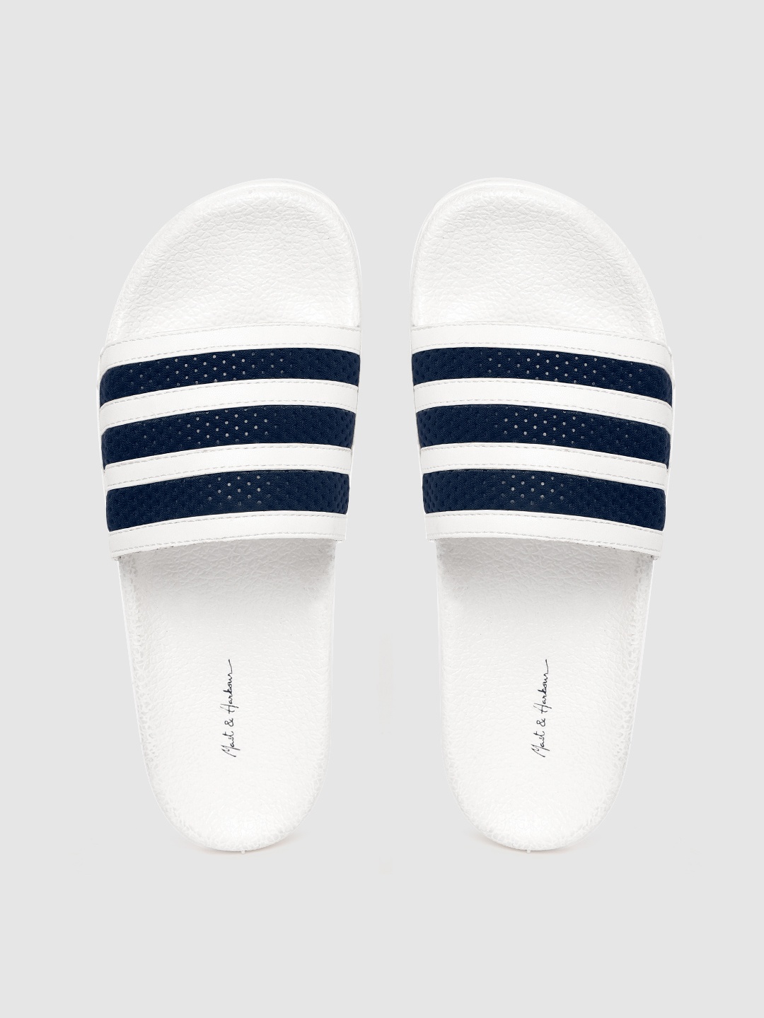

Mast & Harbour Women White & Navy Blue Striped Sliders