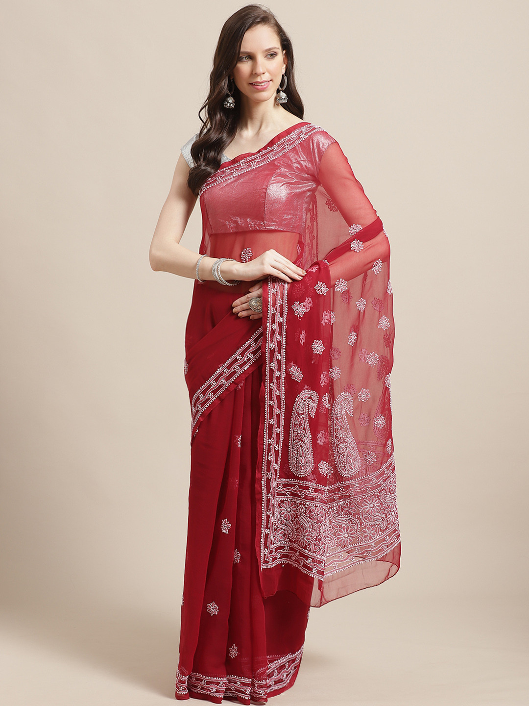 

ADA Maroon Chikankari Embroidered Saree