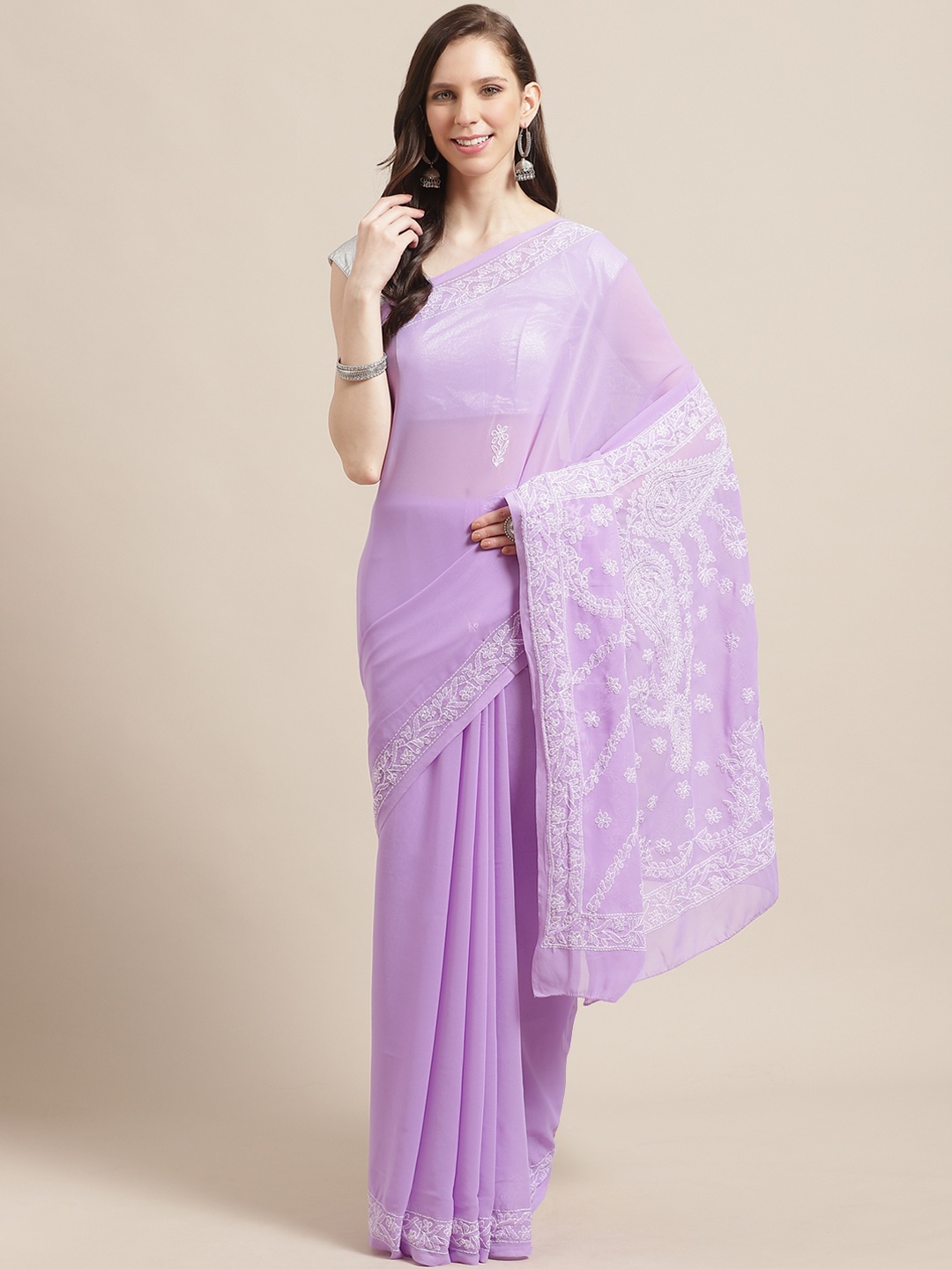 

ADA Purple & White Chikankari Embroidered Saree