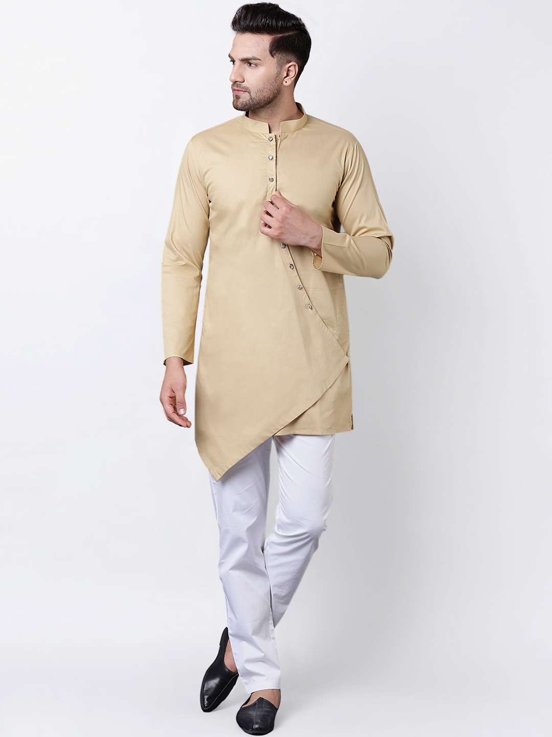 

I Know Men Beige Solid Straight Kurta