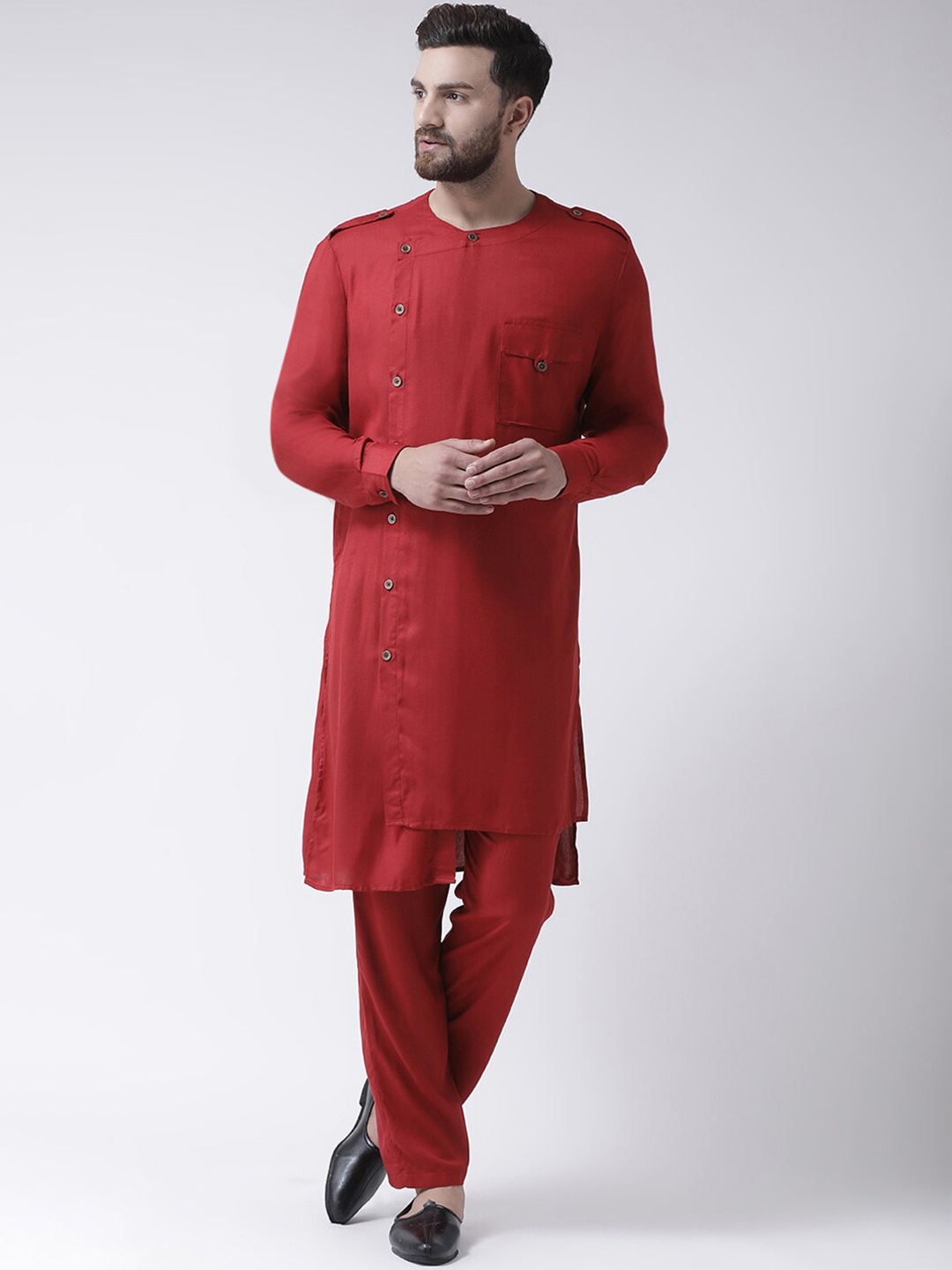 

I Know Men Maroon Solid Pathani Kurta