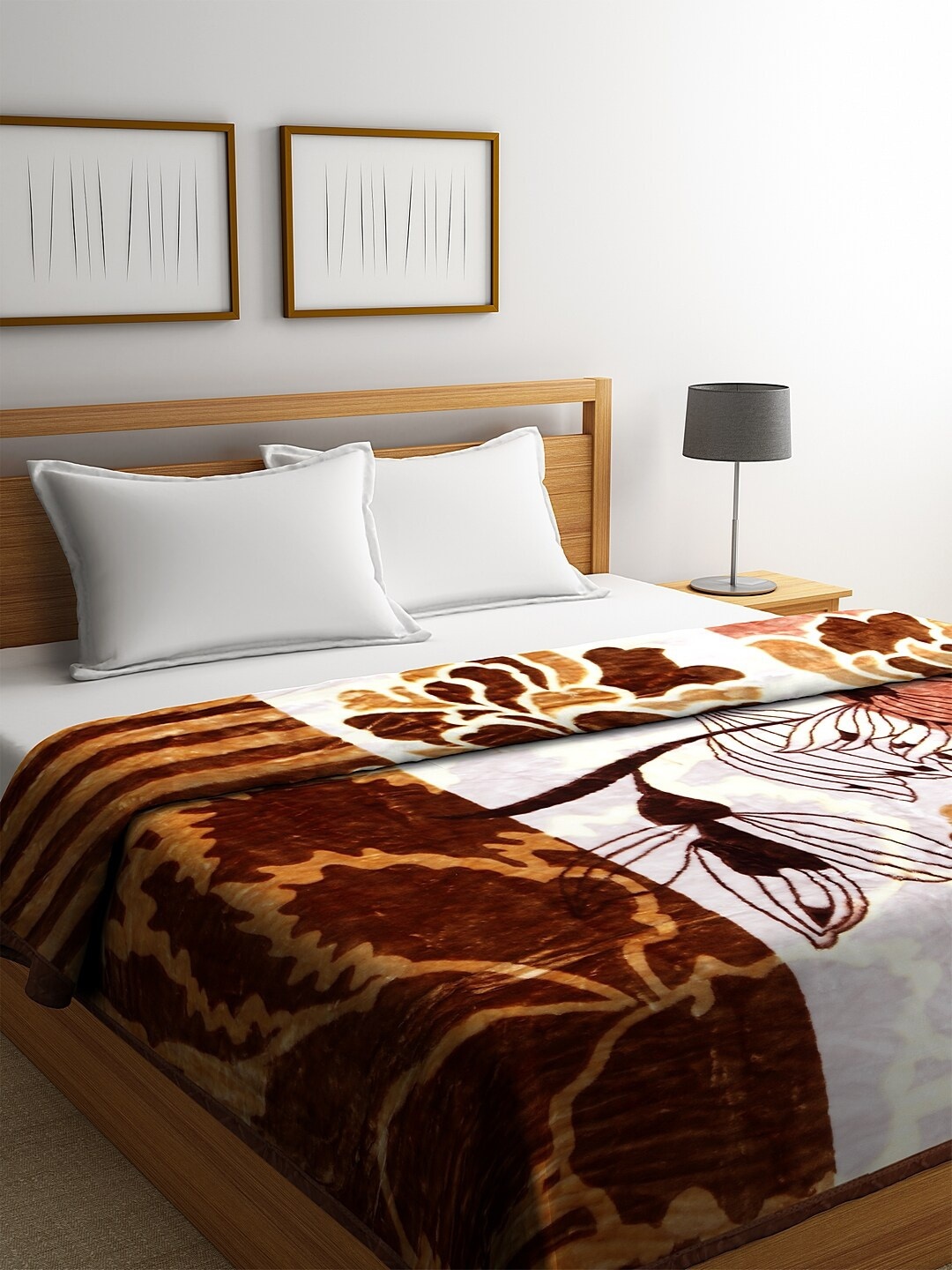 

KLOTTHE Brown & White Floral Heavy Winter 800 GSM Double Bed Blanket