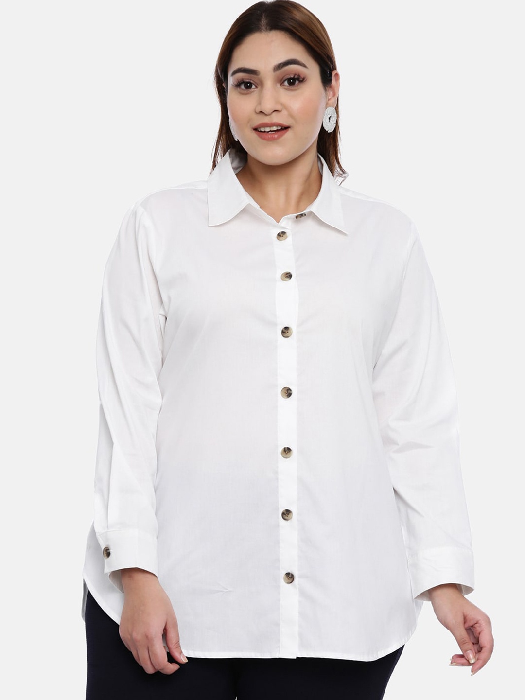 

The Pink Moon Women White Plus Size Regular Fit Solid Semiformal Shirt