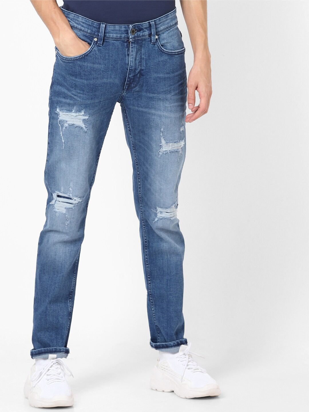

Celio Men Blue Slim Fit Mid-Rise Highly Distressed Stretchable Jeans