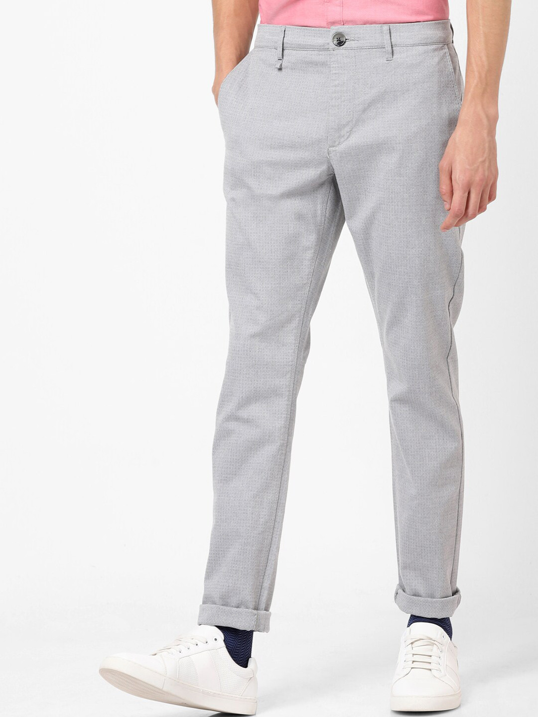 

Celio Men Grey Slim Fit Self Design Regular Trousers