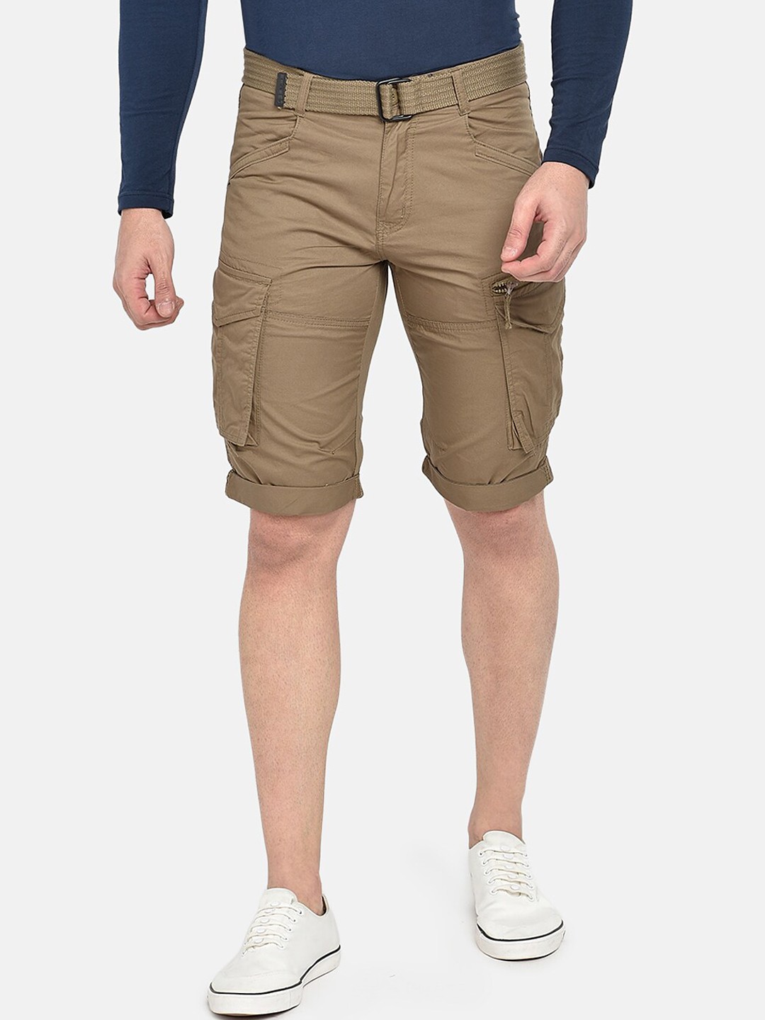 

beevee Men Brown Solid Regular Fit Cargo Shorts