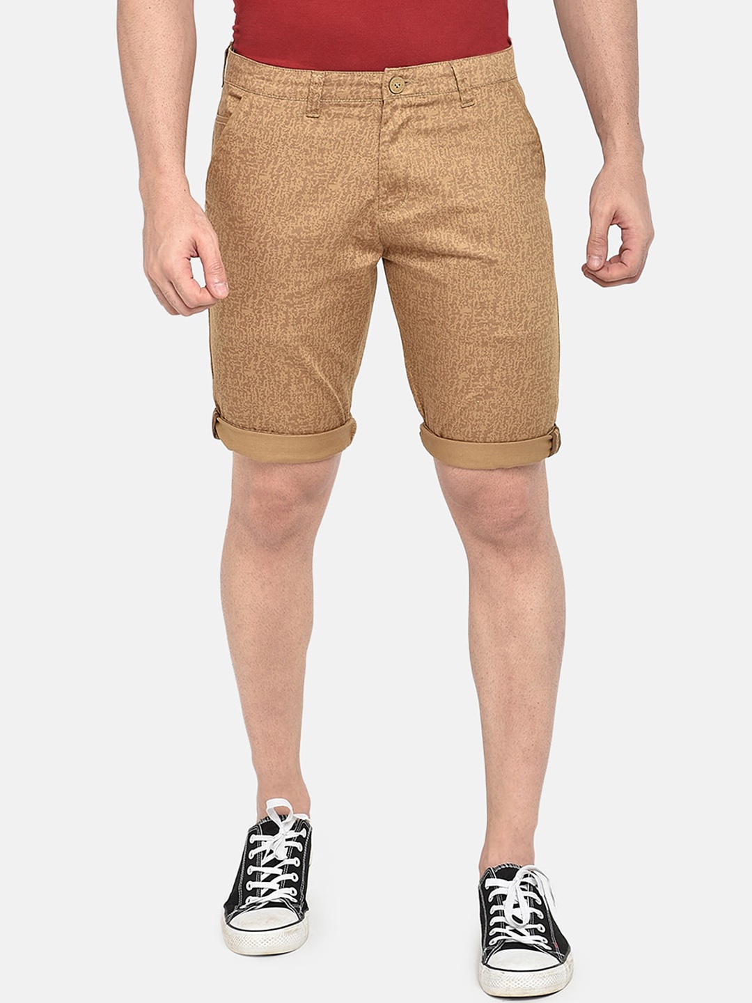 

beevee Men Beige & Brown Printed Regular Fit Shorts