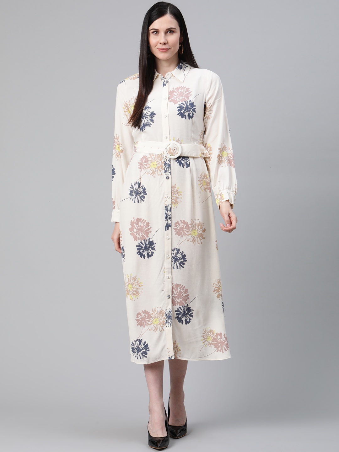 

Marks & Spencer Women Sustainable Off-White Floral Print Shirt Dress