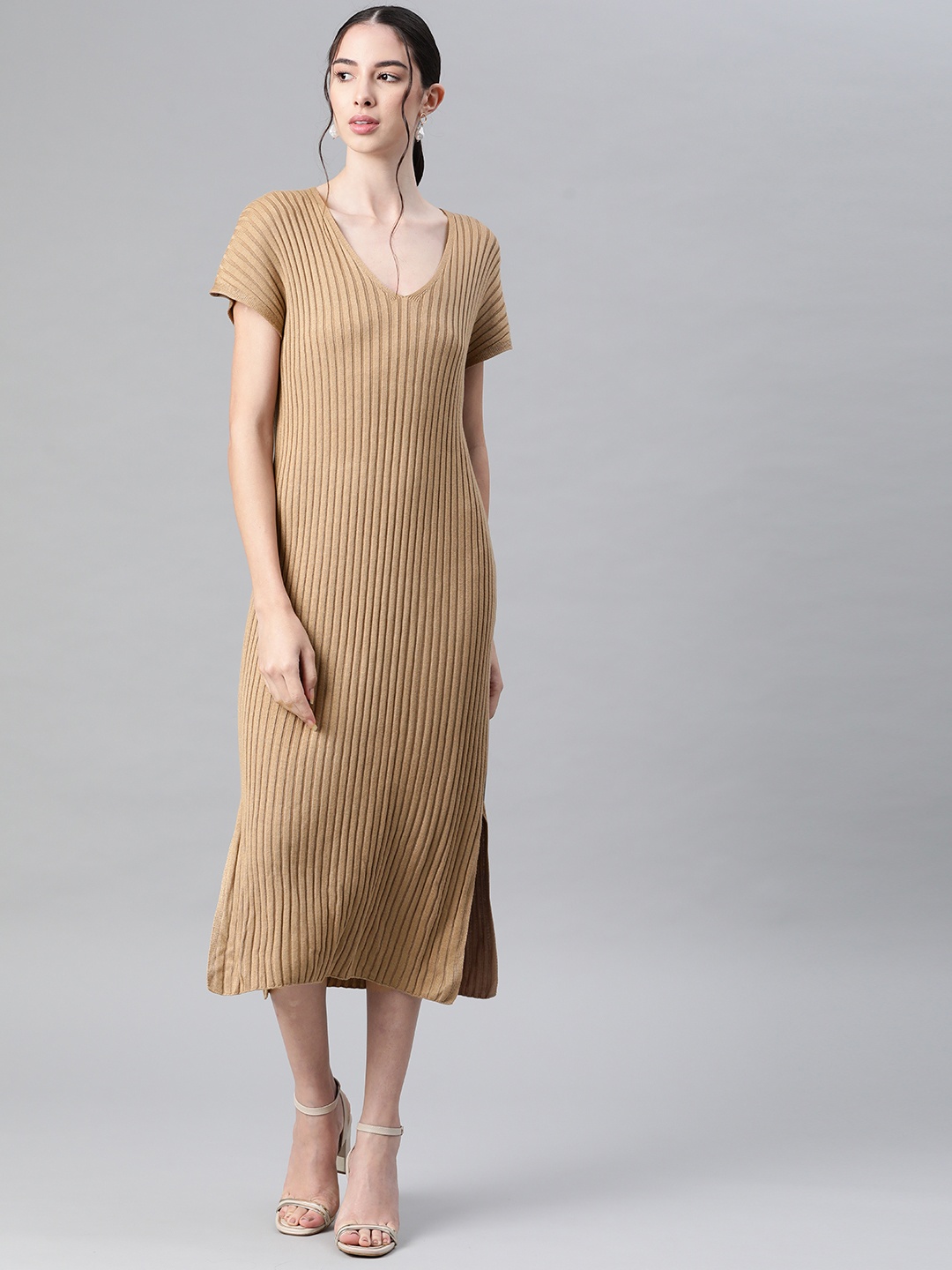 

Marks & Spencer Brown Striped CameL Bodycon Dress