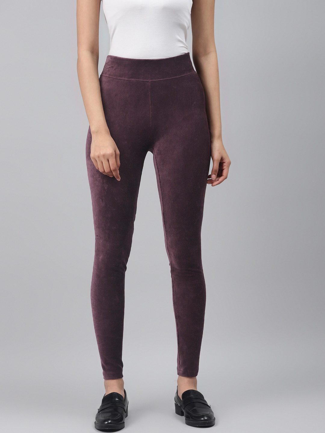 

Marks & Spencer Women Aubergine Solid Corduroy Ankle-Length Leggings, Purple