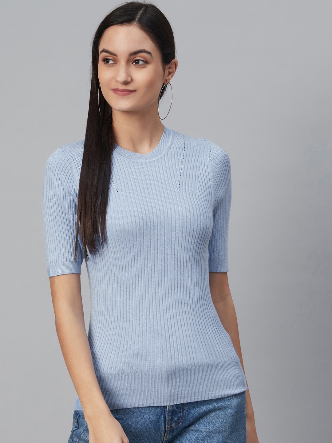 

Marks & Spencer Women Blue Ribbed Winter Fitted Top