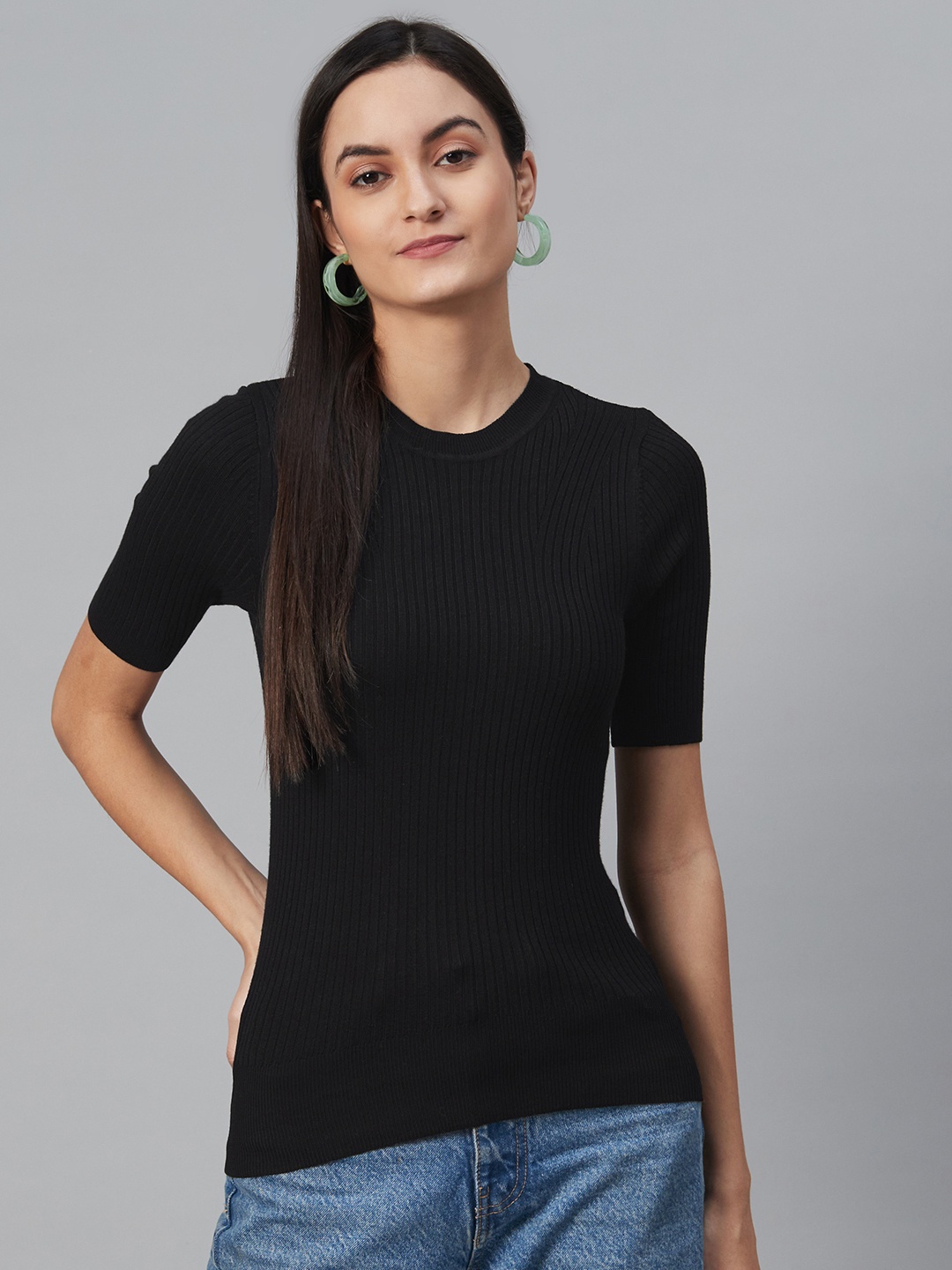 

Marks & Spencer Women Black Ribbed Winter Fitted Top