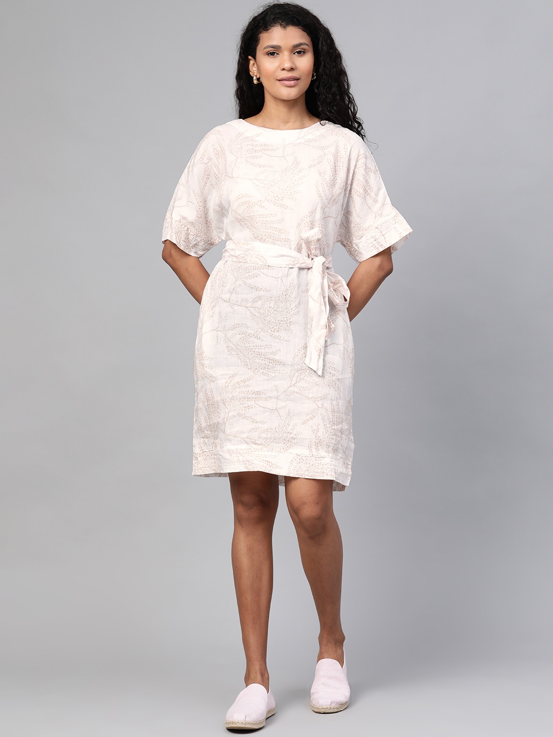 

Marks & Spencer Women Off-White & Beige Floral Print Shift Dress