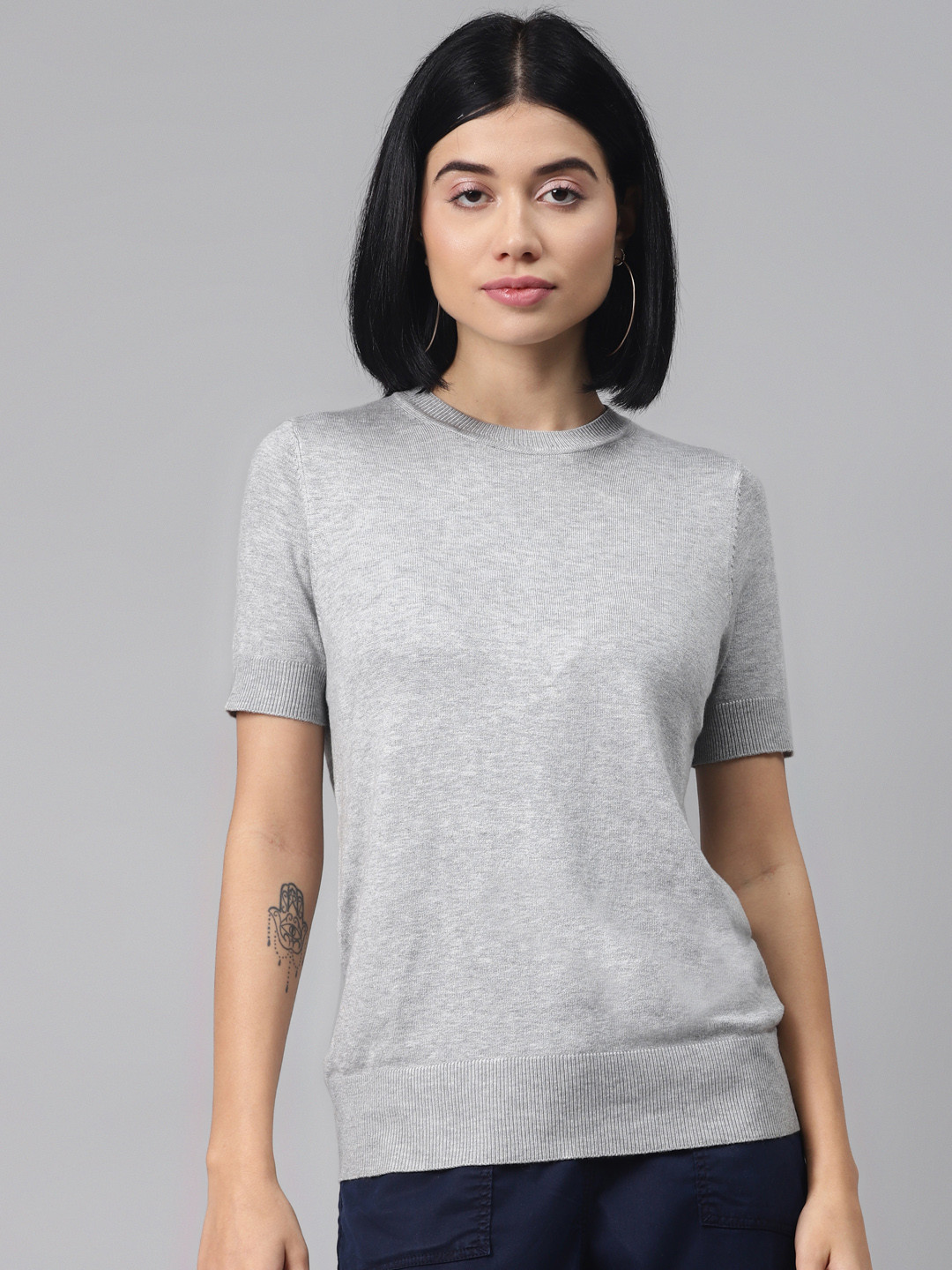 

Marks & Spencer Women Grey Melange Solid Pullover