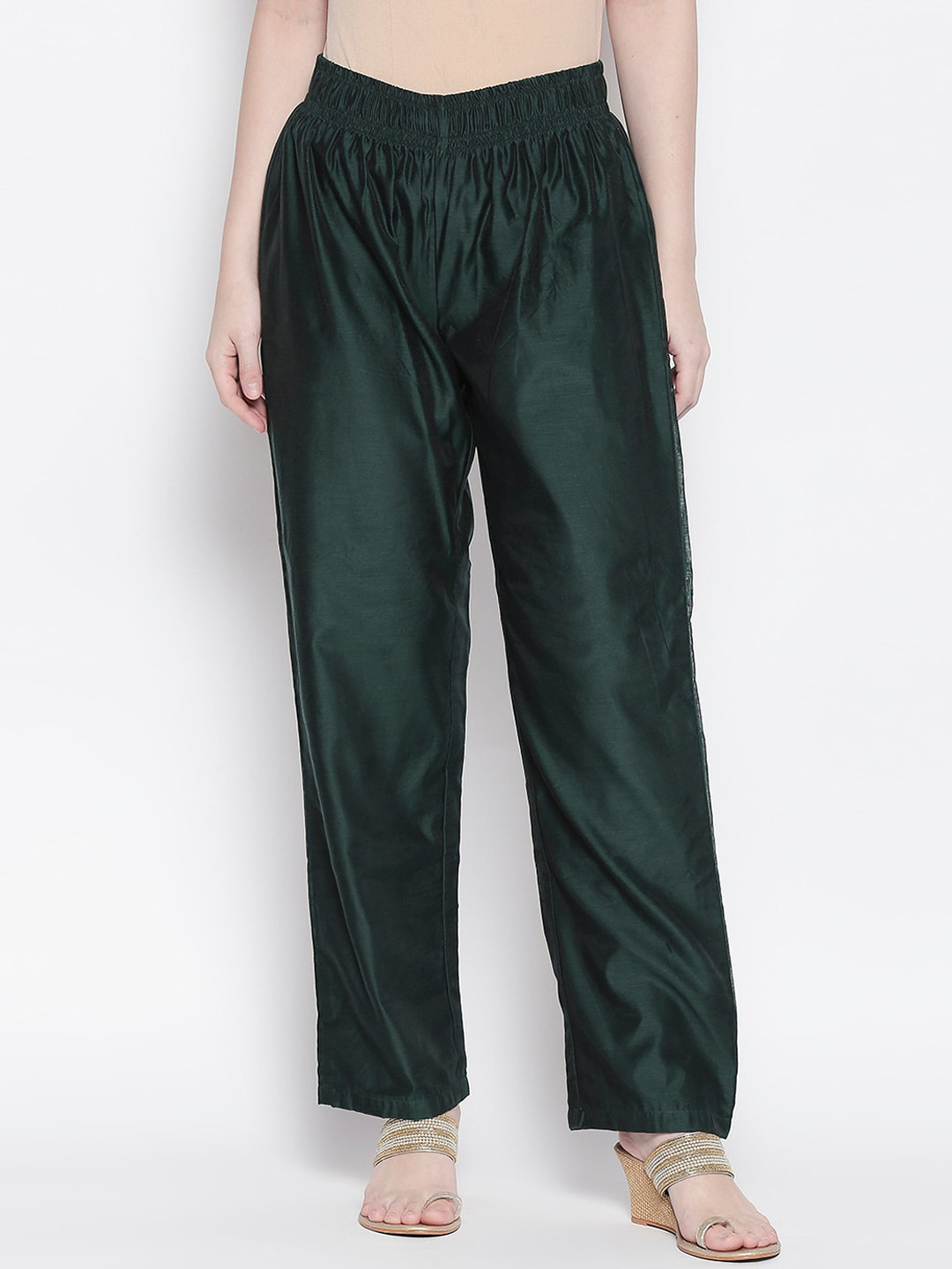 

Desi Weavess Women Green Regular Fit Solid Parallel Trousers