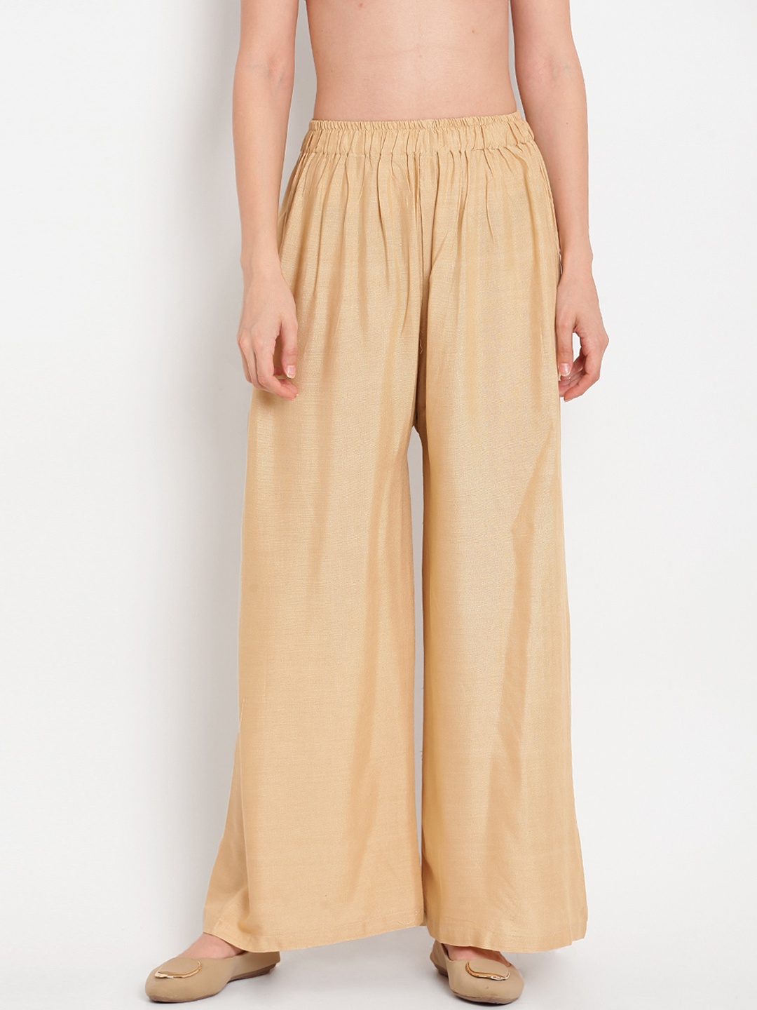 

TAG 7 Women Beige Solid Straight Palazzos
