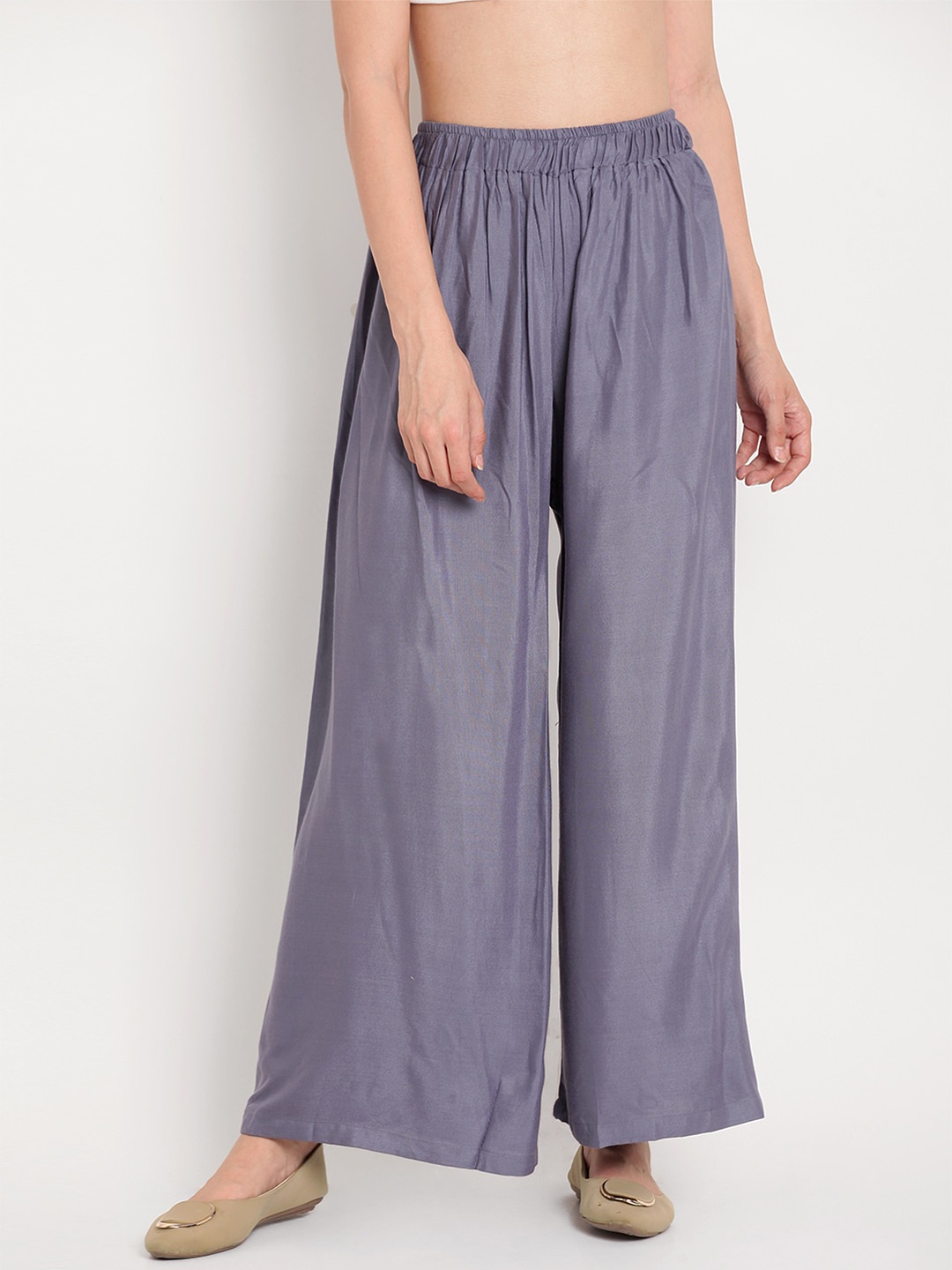 

TAG 7 Women Grey Solid Straight Palazzos