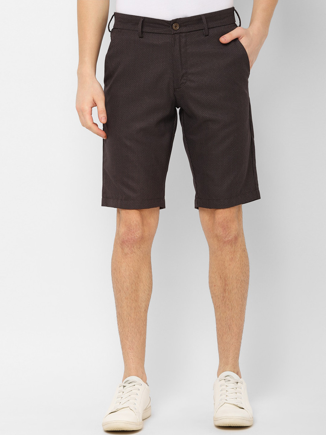 

Allen Solly Men Brown Self Design Slim Fit Regular Shorts