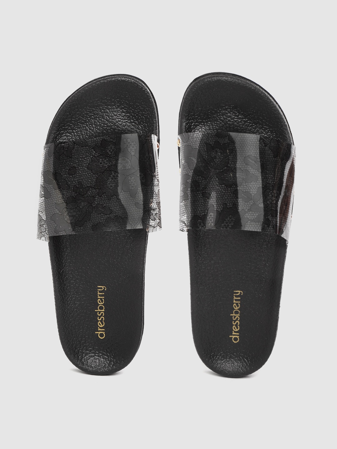 

DressBerry Women Transparent & Black Floral Print Sliders