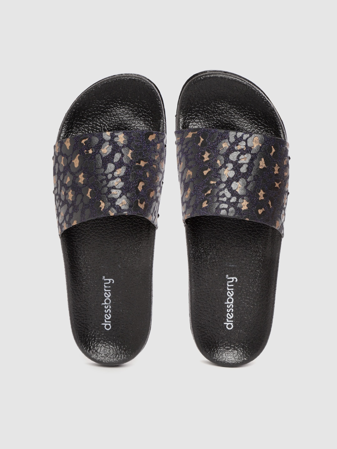 

DressBerry Women Black & brown Leopard Print Sliders, Charcoal