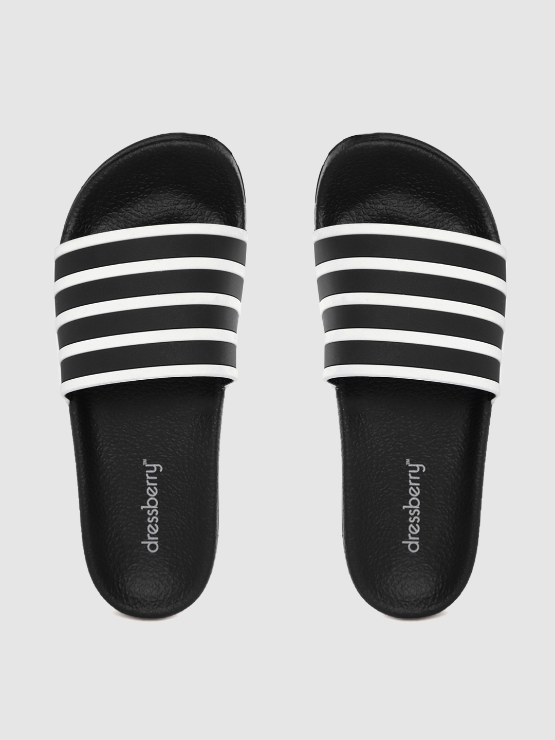 

DressBerry Women Black & White Striped Sliders